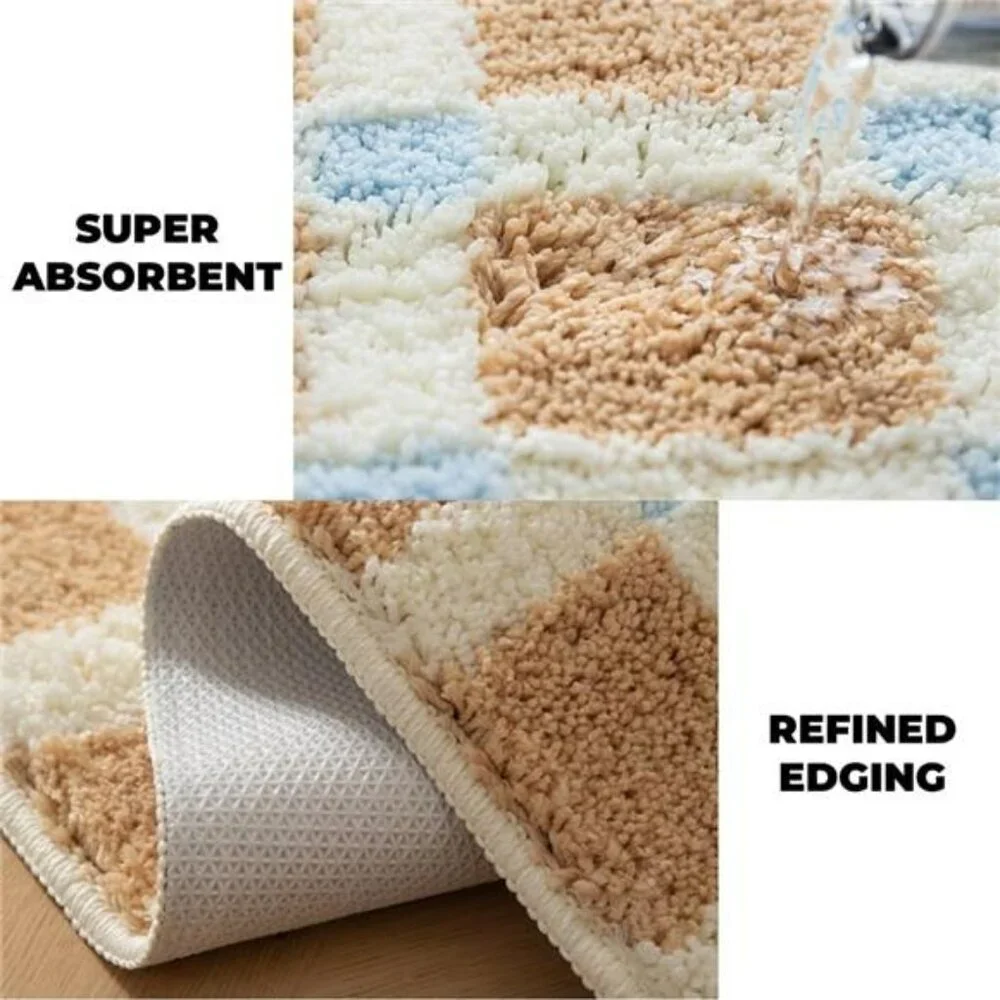 Green Checkered Bathroom Rug 24x16 Soft Absorbent Non Slip Washable Plush Bath M